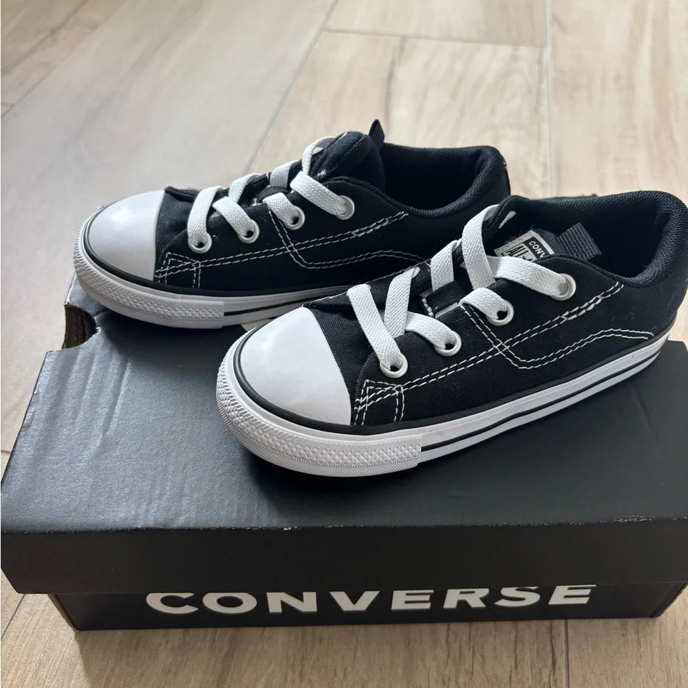 Converse Kids Black Canvas Low-Top Sneakers with White Accents